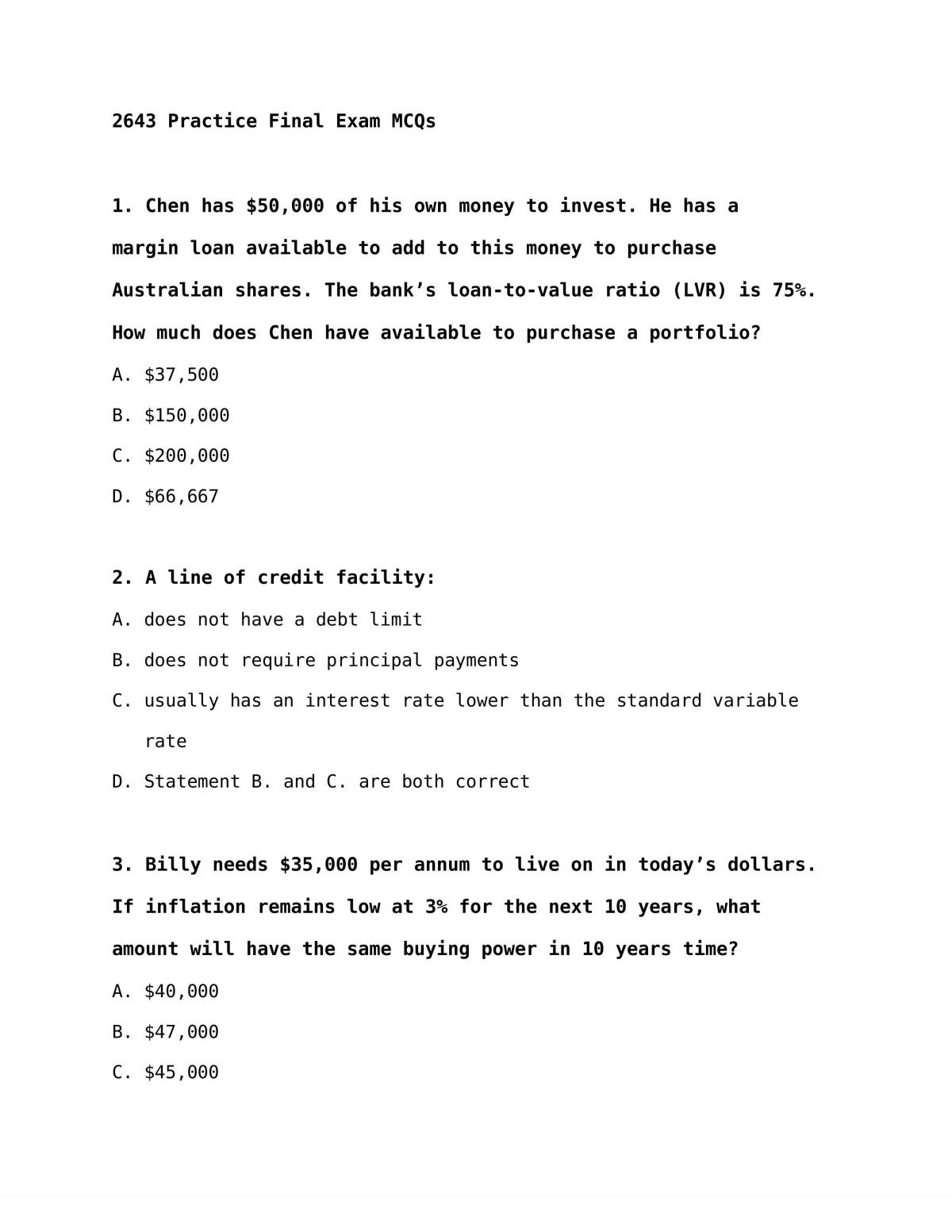 Practice final exam mcq's