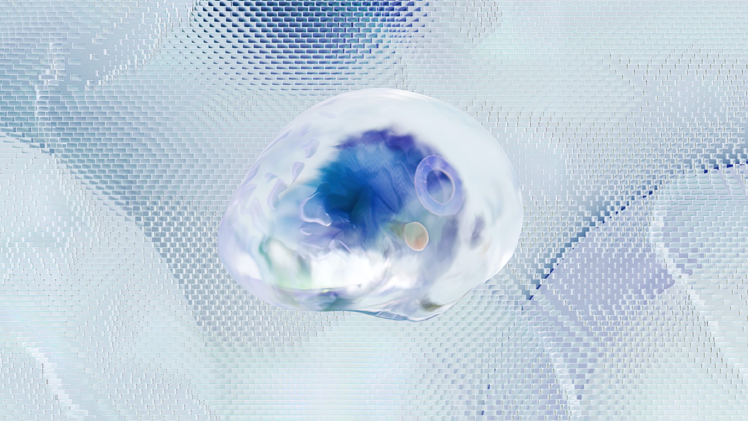 An artist illustration of AI featuring a translucent brain shape with hints of purple and blue. The background is textured with shades of blue and white for the 'AI statistics' blog.