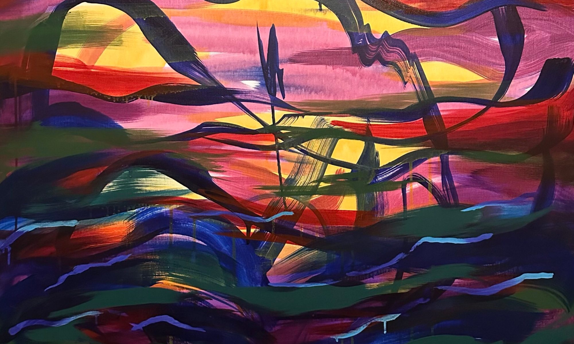 Moody abstract painting of underwater sun