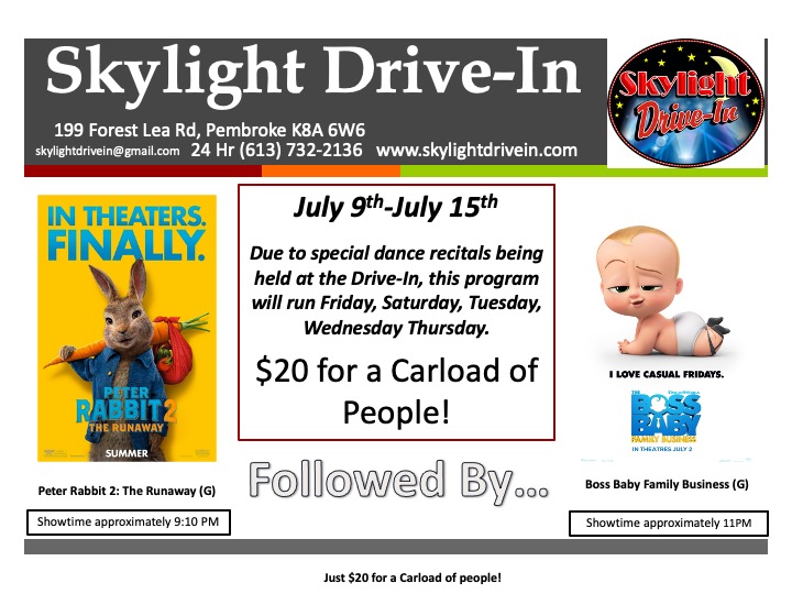 skylight drive-in featuring peter rabbit 2 the runaway followed by the boss baby family business peter rabbit 2 the runaway the boss baby 2 family business pembroke on live at skylight on peter rabbit 2 showtimes drive-in
