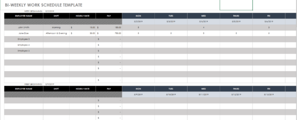 printable bi weekly employee schedule templates time clock wizard