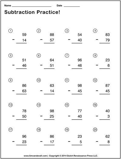 free double digit subtraction worksheets for students and teachers