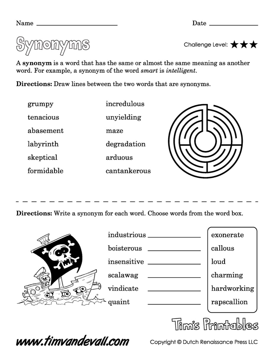 synonyms worksheet hard tims printables