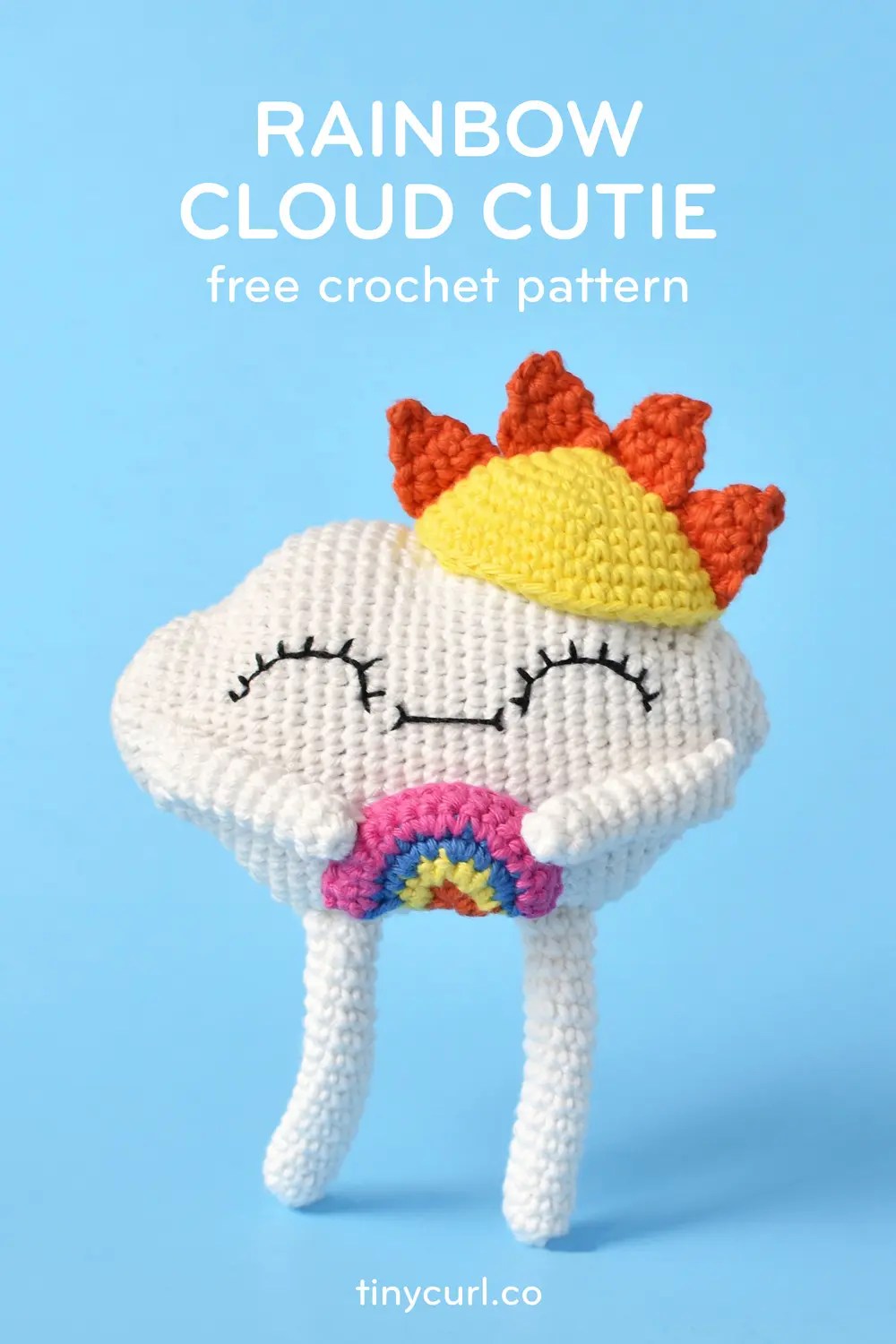 Clouds and raindrops applique crochet pattern. Rainbow Cloud Amigurumi Free Crochet Pattern Tiny Curl Crochet