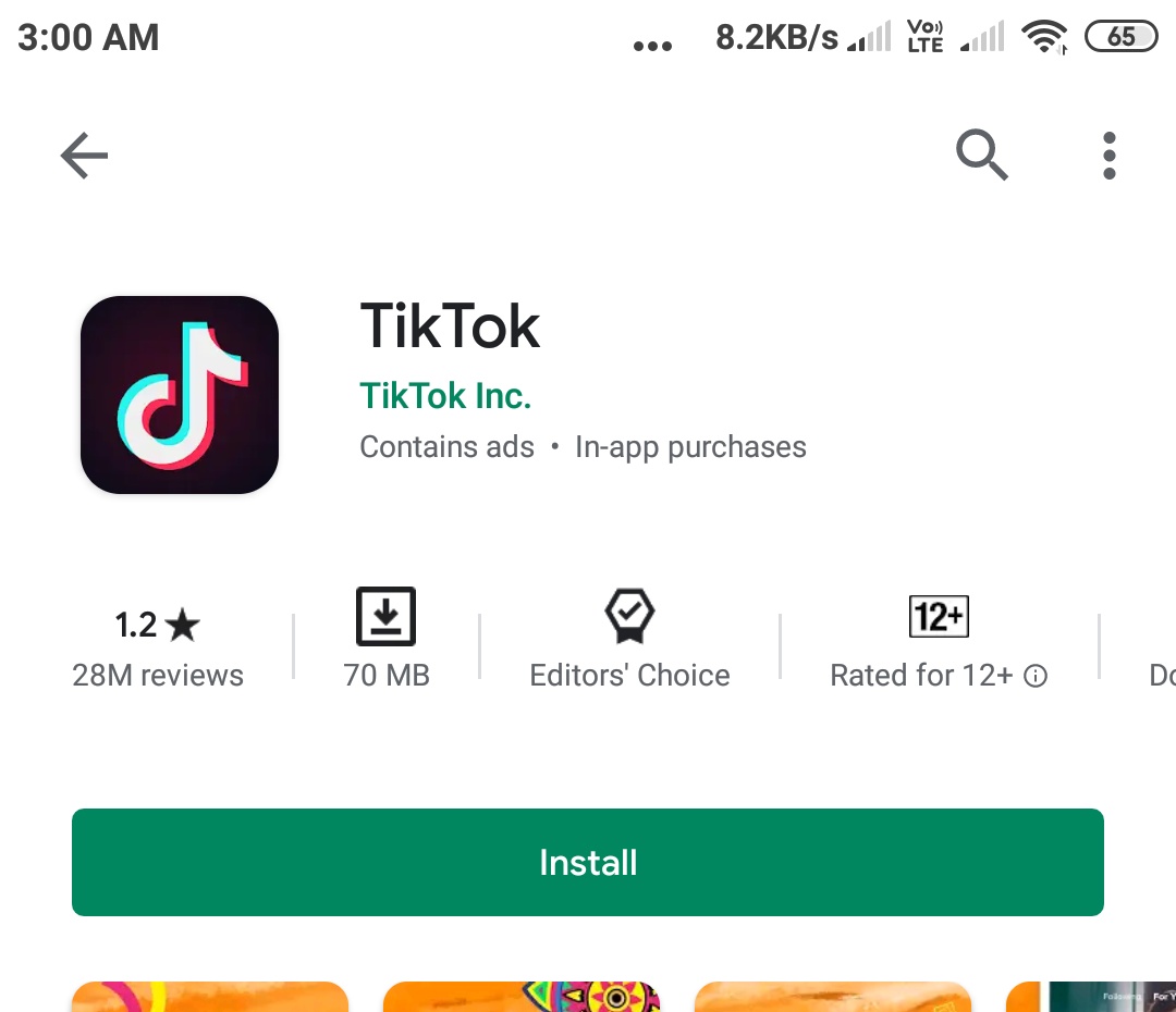 TikTok rating in playstore