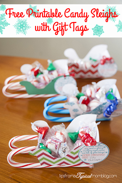 free printable candy sleighs with gift tags