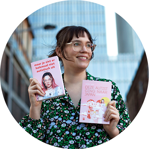 Author Bianca Toeps with her autism books