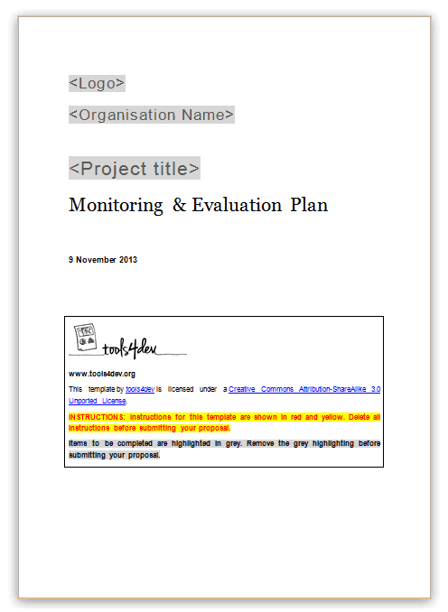 Monitoring And Evaluation M E Plan Template Tools4dev