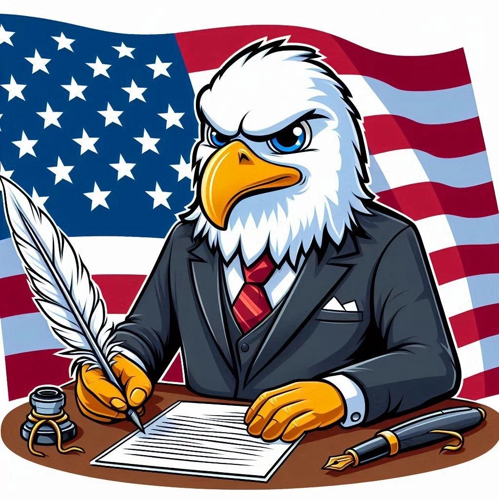 U.S. Presidents' Ages and Heights- a bald eagle signing a document