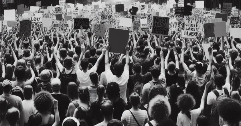 A large crowd of protesters