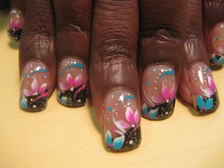 Spring Flower Pot, nail art design by Top Nails, Clarksville TN. Top