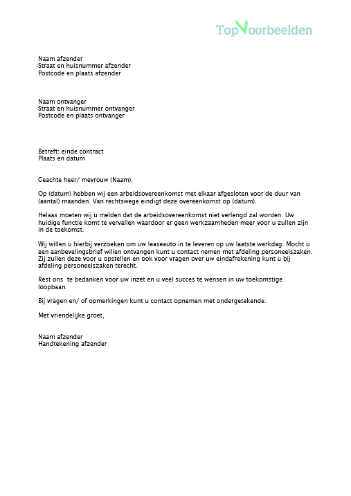 Voorbeeldbrief
