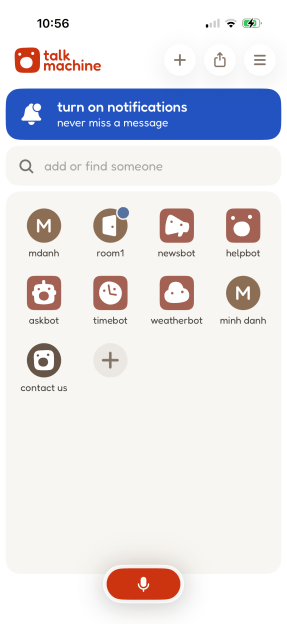 TalkMachine Home Screen