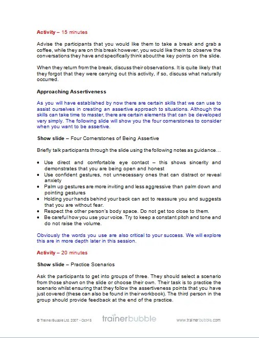 assertiveness in action training course materials