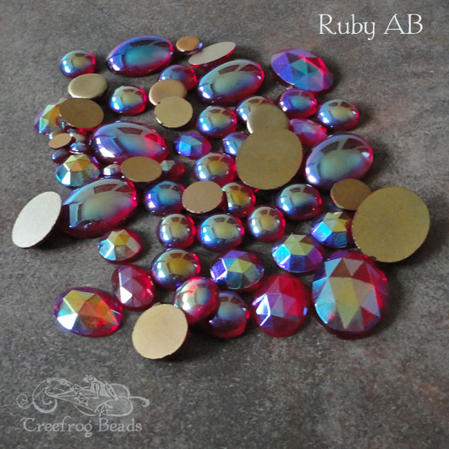 Ruby AB Smooth Glass Cabochons - Treefrog Beads