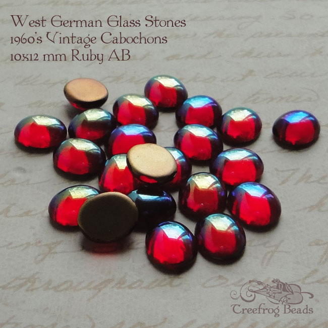 Ruby AB Smooth Glass Cabochons - Treefrog Beads