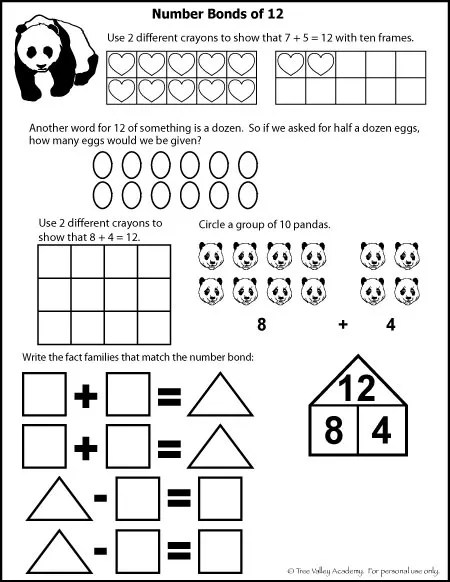 number bonds to 12 free math worksheets