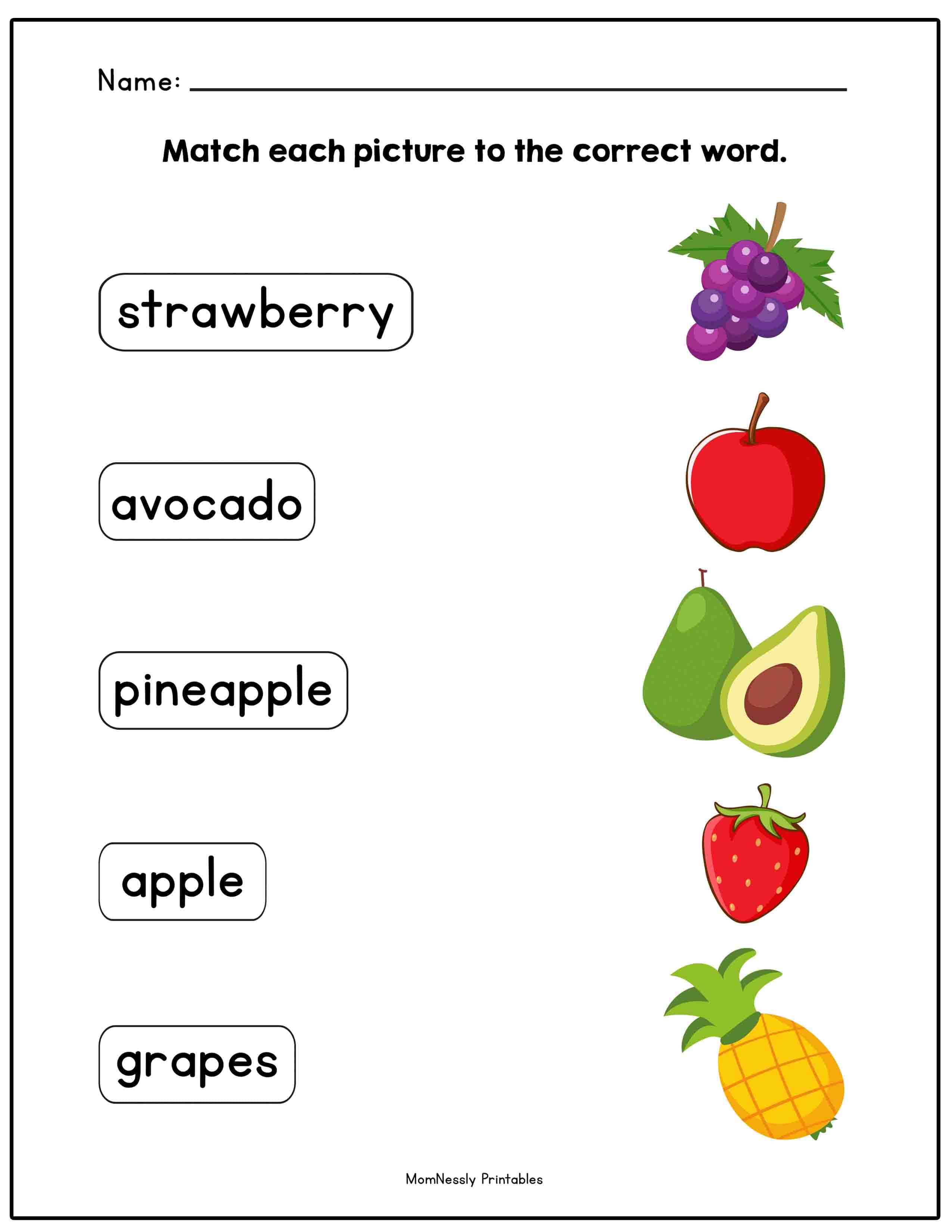 identifying fruits and vegetables learning worksheets https