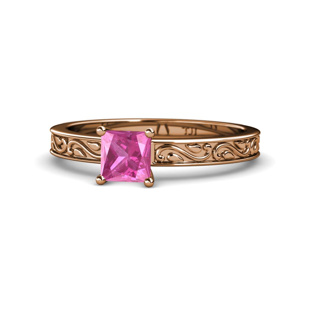 Classic Princess Cut Lab Created Pink Sapphire Solitaire Engagement Ring