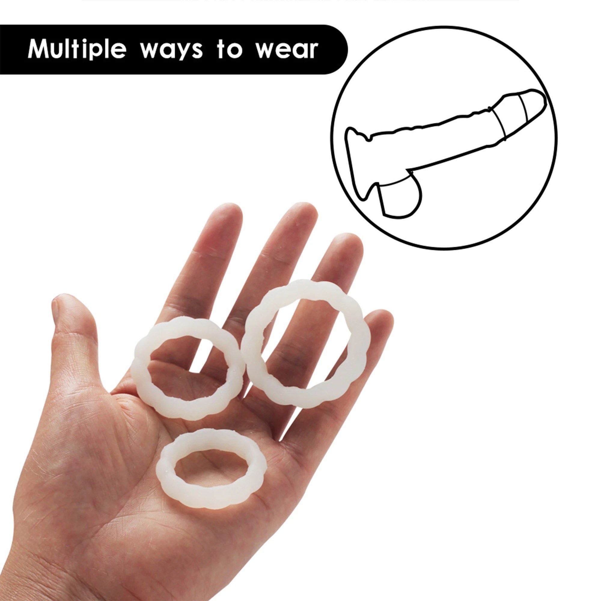 3pcs Male Luminous Penis Rings Smooth Silicone Delay Ejaculation Cock Ring Sexy Erection Ring Adult Product Sex Toys For Men - Imagen 5