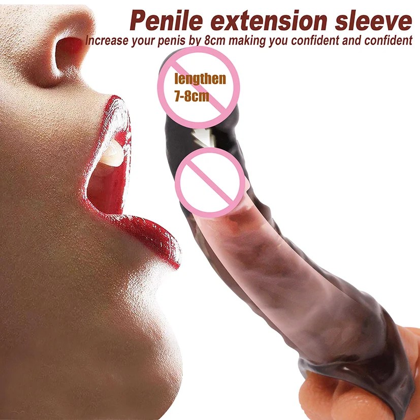 HotX Reusable Penile Condom Enlarger Set Extending Silicone Cover Wrapping Penis Binding Men's Masturbation and Sexual Toys 18+