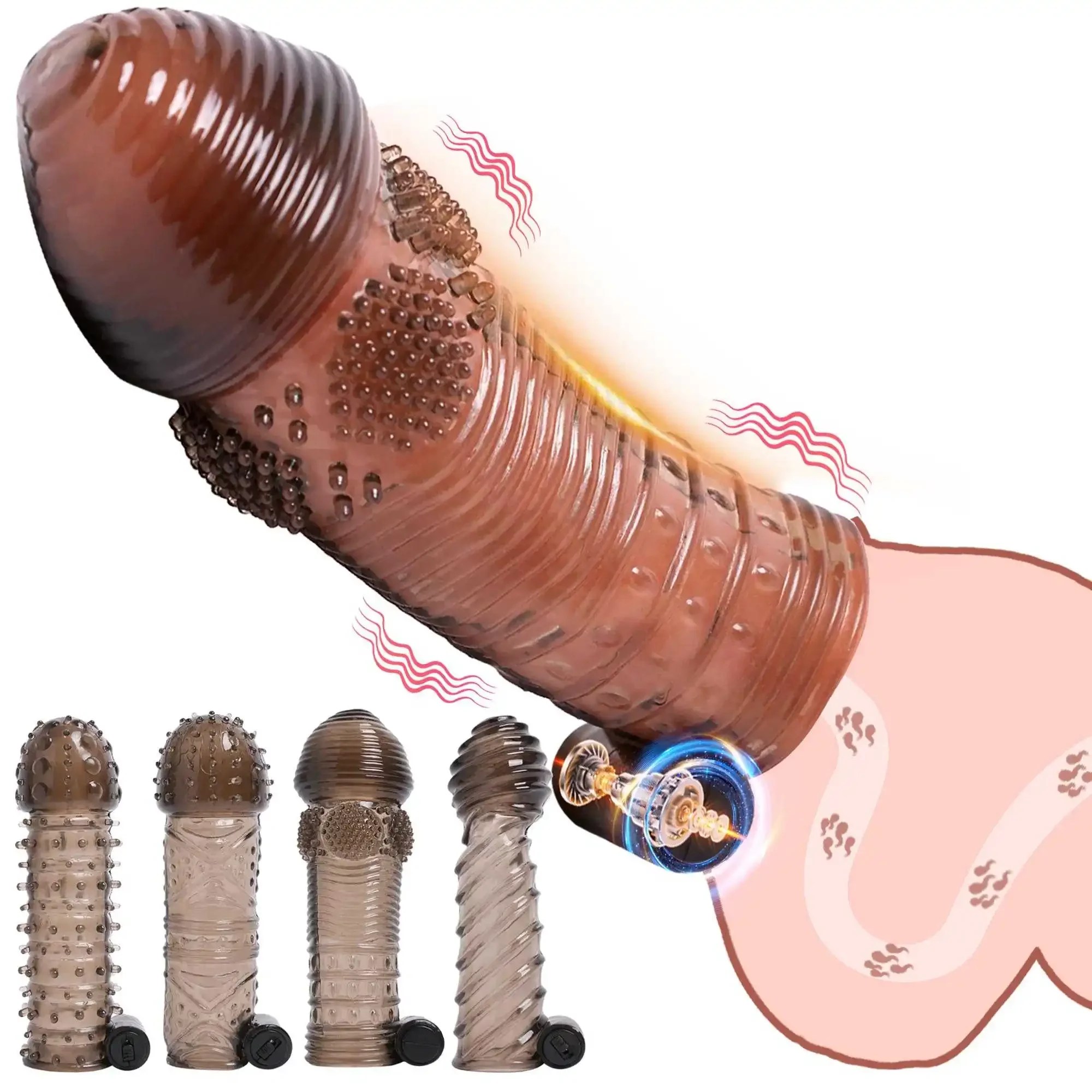 Penis Extension Sleeve Vibrator Extender Reusable Condoms Delay Ejaculation Condoms Adult Vibrator Sex Toys For Men