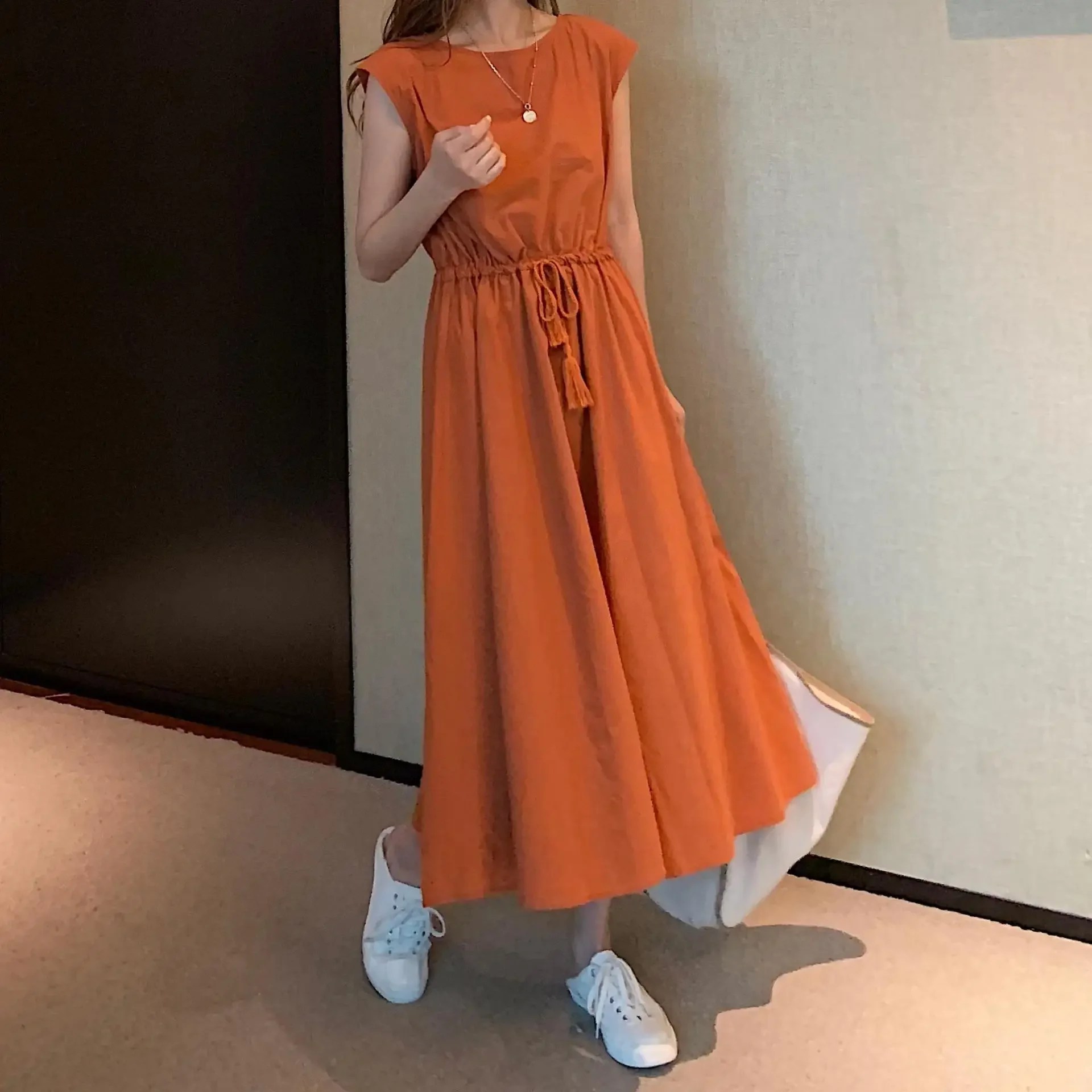 Plus Size Artistic Loose-Fit Cotton Linen Dress 2022 Summer New Style Waist-Fitted Plus Size Women's Dress