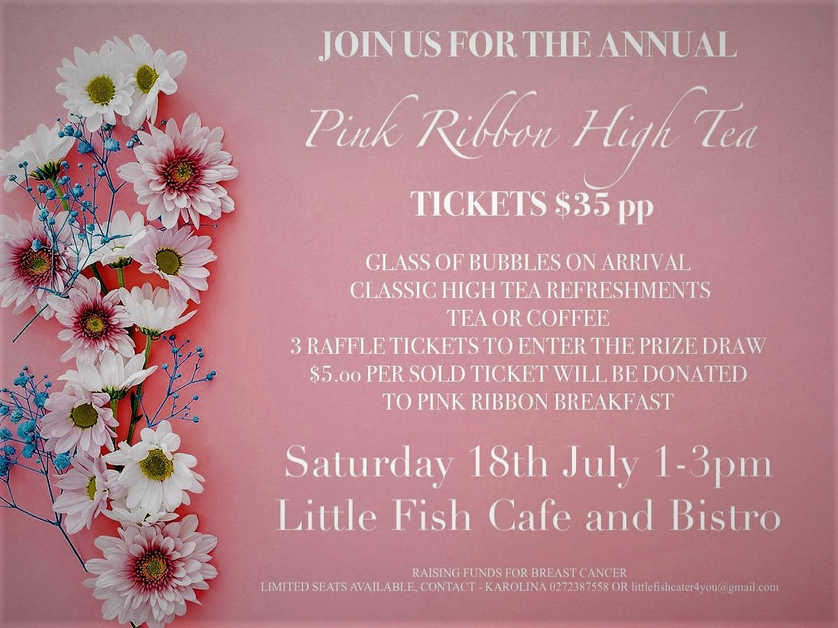 Pink Ribbon High Tea Saturday 18th July Tauranga Sport Fishing Club