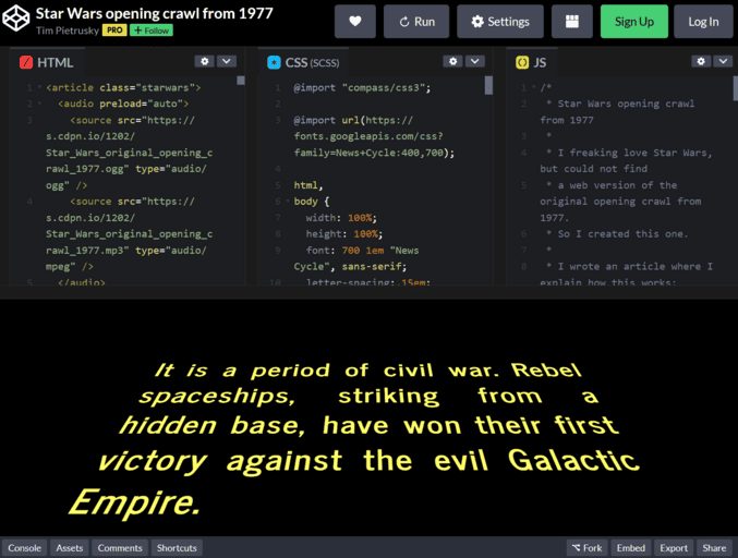 Star Wars opening crawl done in HTML and CSS