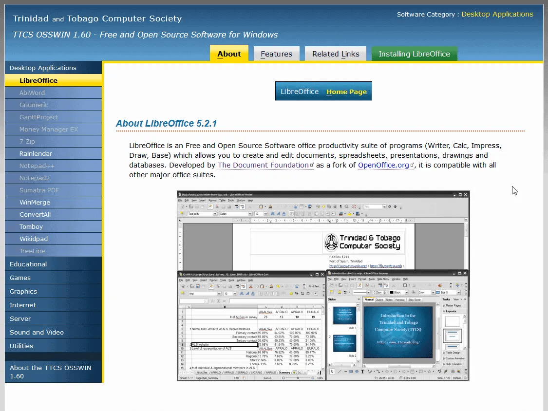 TTCS OSSWIN v1.62, a collection of Free and Open Source Software for Windows is available for download