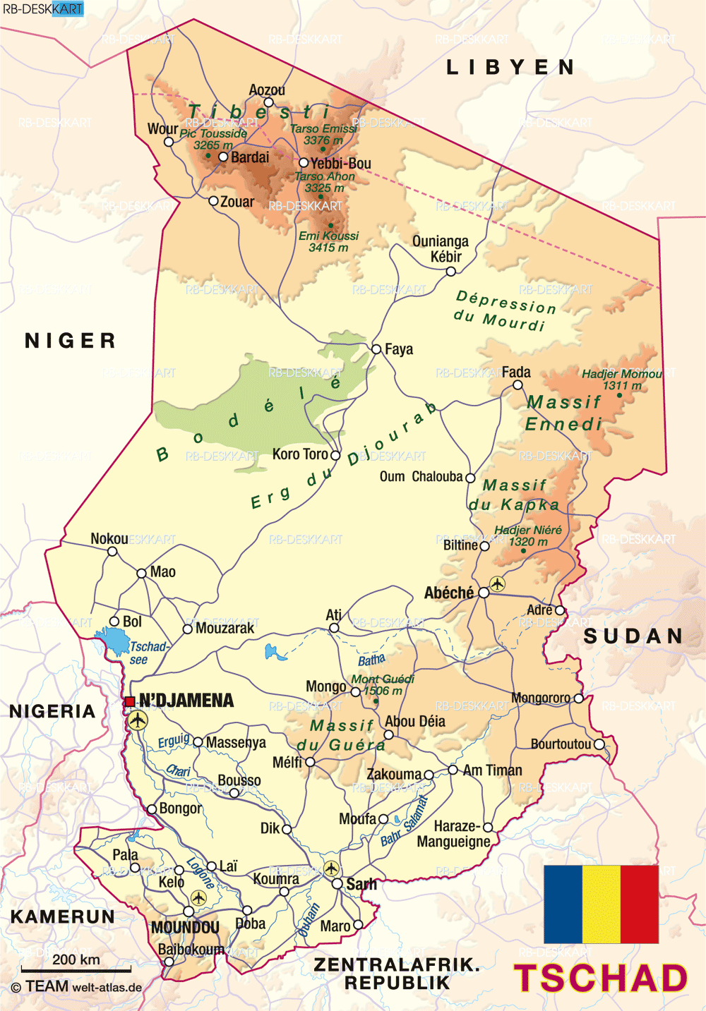Physical Map Of Chad Physical Map Chad 