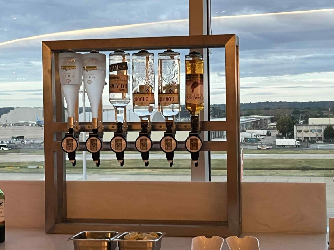 self serve spirits at the Plaza Premium lounge 