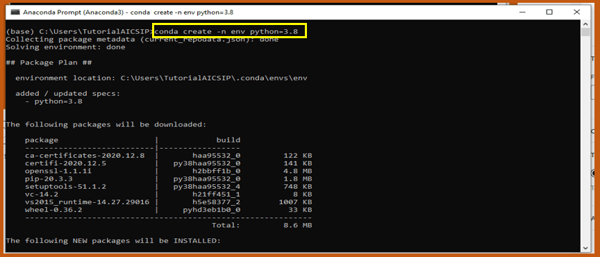 anaconda create virtual environment command 