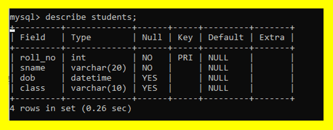 describe command in mysql