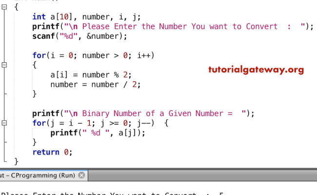 C Program To Convert Decimal To Binary