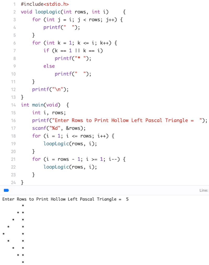 C Program To Print Hollow Left Pascal Triangle Star Pattern - Retina Light Illustrations for Desktop