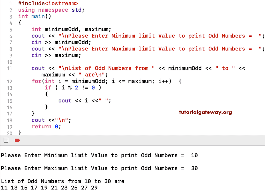 C Program To Find Sum Of Odd Numbers Following program shows you how to print numbers from 1 to 10 using while loop.