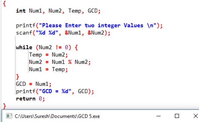 C Program To Find GCD Of Two Numbers