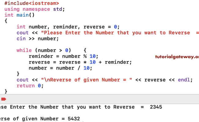 C++ Program To Reverse A Number