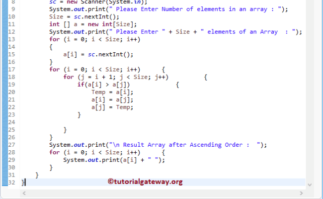 Java Program To Sort Array In Ascending Order