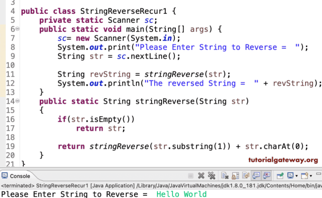 Java String Reverse Program Using Recursion