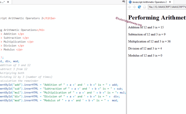 JavaScript Arithmetic Operators