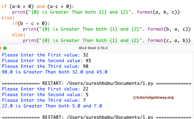 Python Program To Find Largest Of Three Numbers