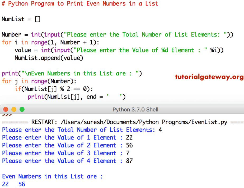 Python program to print even numbers in a list