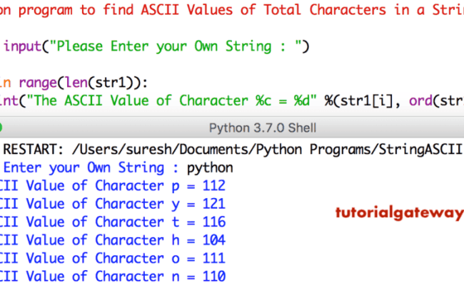 Python Program To Find ASCII Value Of Total Characters In A String