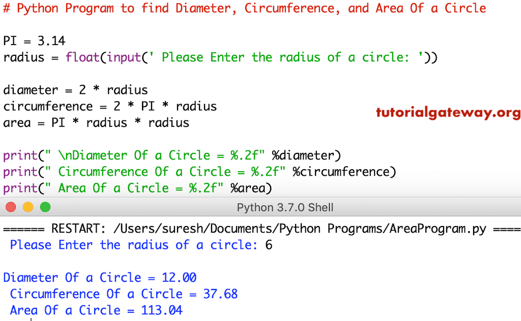 How to calculate area of circle python