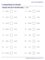 comparing decimals worksheets