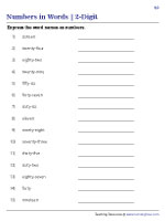 2 digit numbers in words worksheets