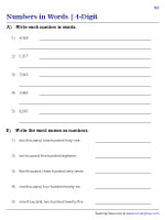 4 digit numbers in words worksheets