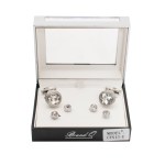 Diamond Silver Crystal Studs and Cufflinks Formal Set